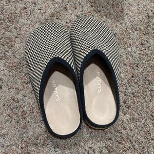 Rothy's Black and Cream Checkered Slippers